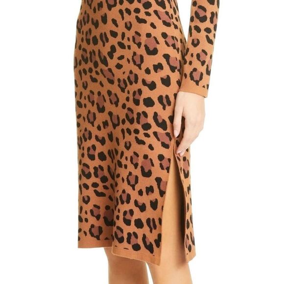 L'Agence Felicia Off Shoulder Leopard Print Sweater Dress Sz L Black Brown NEW - Picture 5 of 10